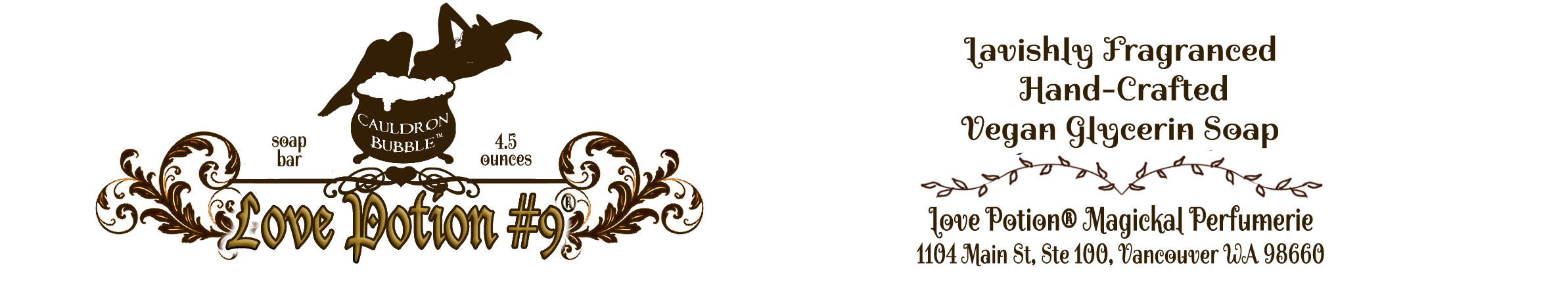 Love Potion #9 hand-crafted, vegan glycerin, fragranced soap label