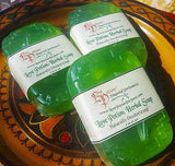 Love Potion herbal soap bars, which use essential oils eucalyptus, tea tree, and lavender to be naturally deodorizing.