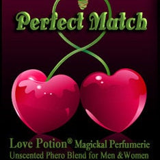Love Potion Pheromone label featuring 2 cherries with entwined stems.
