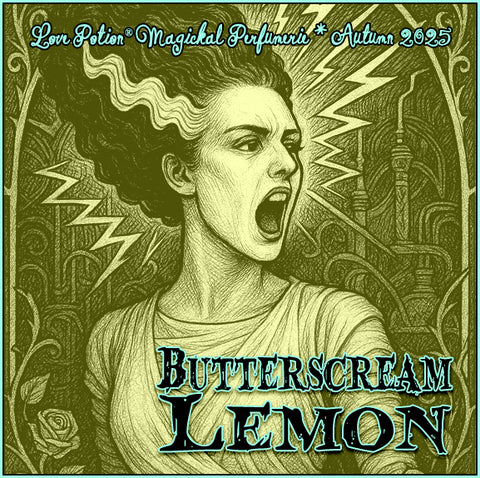 Butterscream Lemon perfume smells of frosted lemon cake. The bride of Frankenstein’s Monster is shown screaming on the label.
