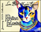 Potion Bastet with Aja pheromone perfume melds together various sacred spices and honey. Label shows a watercolor cat.