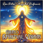 Spiritual Visions perfume combines herbs and flower for psychic clarity. The label shows a person ascending with the sun.