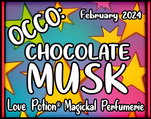 OCCO Chocolate Musk has copulin pheromones with a musky milk and dark chocolate fragrance. Label shows colorful stars.