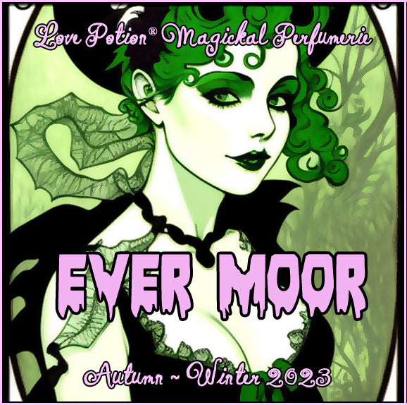 Ever Moor unisex perfume for everyone smells like highland fields in autumn. Label shows a witch in green and black.