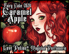 Love Potion caramel apple perfume for fairies. Label features a redhaired lady in an apple orchard.