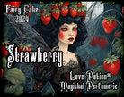 Love Potion strawberry cake perfume for fairies. Label features a fairy with a strawberry crown.