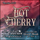 Hot Cherry with Heart Throb resinous cherry pheromone cologne for men. Label shows swirling fuchsia and navy smoke.