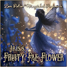 This playful fairy perfume, Fruity Fae Flower, combines red fruits and flowers. The label shows a fairy in the moonlight.