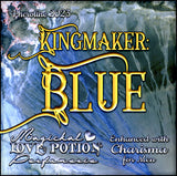 Kingmaker: Blue with Charisma for Men pheromone cologne adds summer water to spicy resins. Label shows icy topography.
