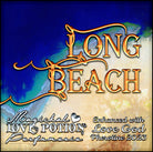 Long Beach with Love God pheromone cologne for men smells like cool coocnut. Label shows blue ocean and a sandy beach.