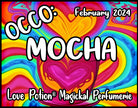 OCCO Mocha has copulin pheromones and a chocolate coffee fragrance with a touch of cream. Label shows rainbow hearts.