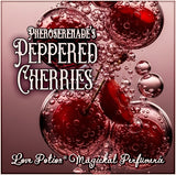 Pepper Cherries perfume smells like boozy, spiced cherries on vanilla pudding. The label art shows cherries in water bubbles.