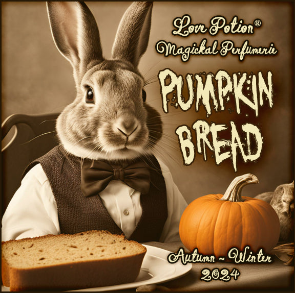 Pumpkin Bread clean perfume smells of sweet, warm pumpkin bread. Label shows a rabbit in a suit at the dinner table.