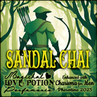 Sandal Chai with Charisma for Men pheromone fragrance label. Features an archer in green, spring woods.