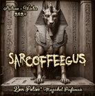 Sarcoffeegus clean perfume smells of a gothic New England coffee shop. Label shows a statue in Egyptian ruins.