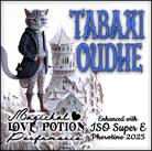Tabaxi Oudhe with ISO E Super pheromone perfume is deep, dark, and sexy. Label shows a well-dressed cat by a castle.