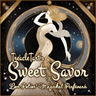 TreacleTart’s Sweet Savor is a fruity floral custom perfume that exudes self-satisfaction. Label shows an elegant woman.