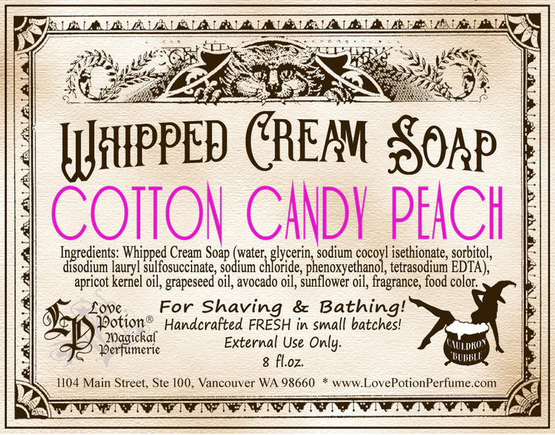 Love Potion whipped cream body soap and shaving cream with cotton candy peach fragrance