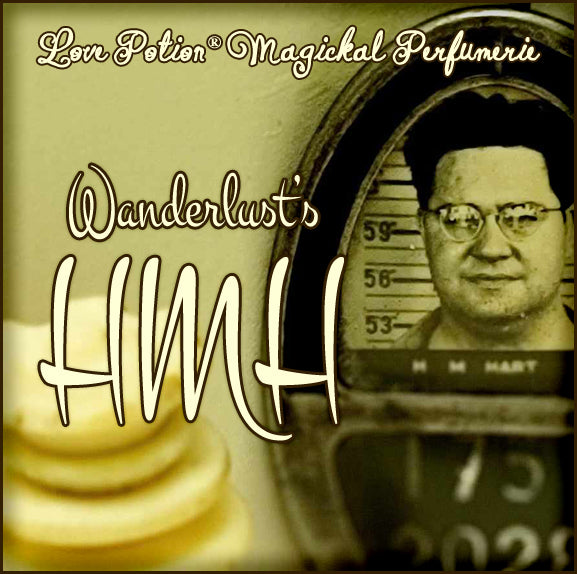 Wanderlust's HMH heartfelt memories custom perfume smells earthy, smoky, and spicy. Label shows a photo of a man.