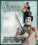 Winter clean perfume focuses on frosty forest scents. The label features a whimsical man with a cane, lemur, and pigeon.