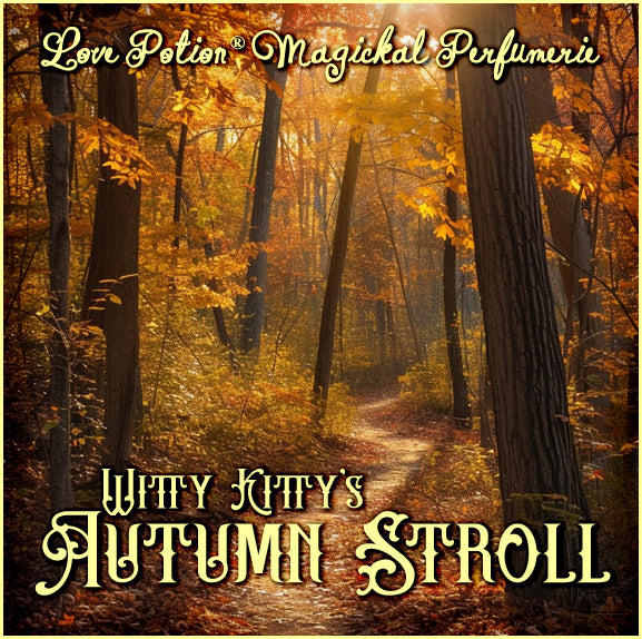Autumn Stroll perfume smells like a walk through the woods in fall. The label shows a path through an autumn forest.