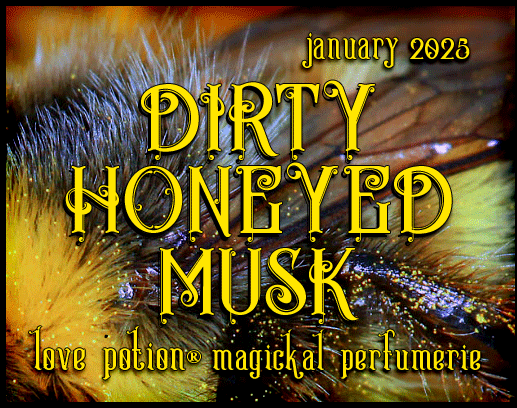 Dirty Honeyed Musk layerable perfume by Love Potion. Label shows a bee with pollen.