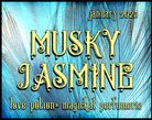 Musky Jasmine layerable perfume by Love Potion. Label shows feathers in blue light.