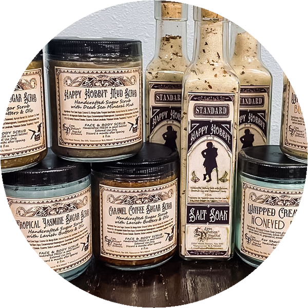 Thumbnail for the bath & body section of our store gallery. Shows jars of handmade body scrubs, creams, and salt soaks.