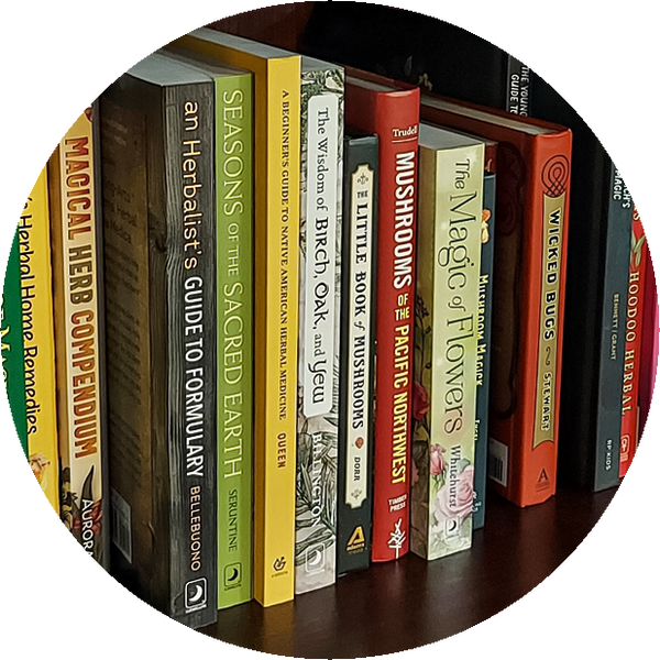 Thumbnail for the book section of our store gallery. Shows books about green witchcraft: working with herbs and flowers.