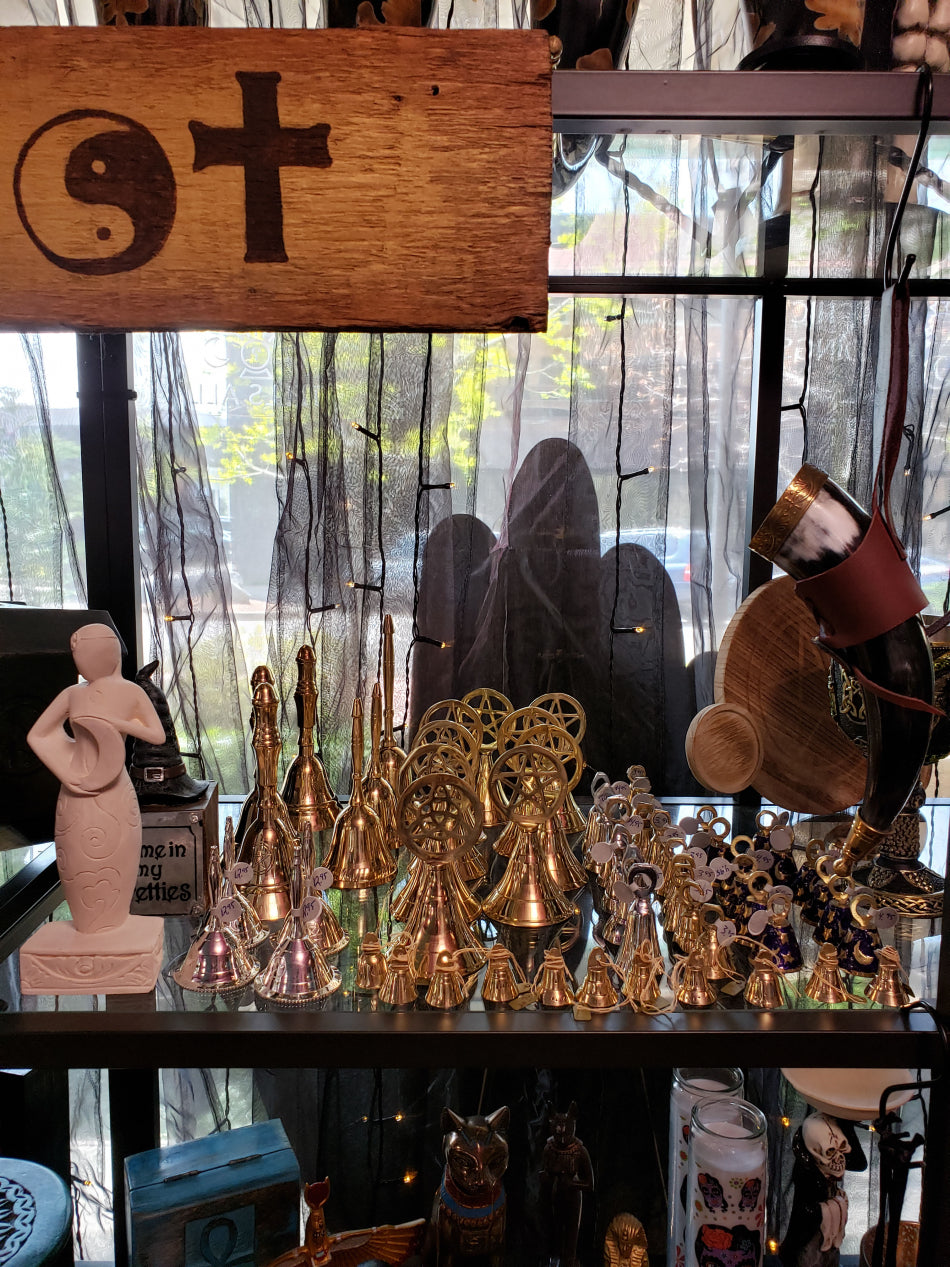 Bells in many styles and sizes on display in the shop.