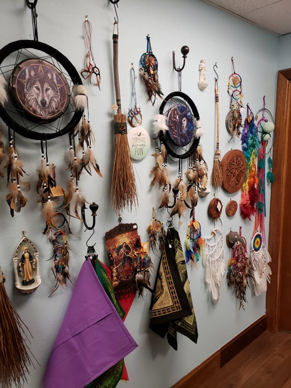 A wall of dream catchers on display. Choosing your dreamcatcher has never been easier!