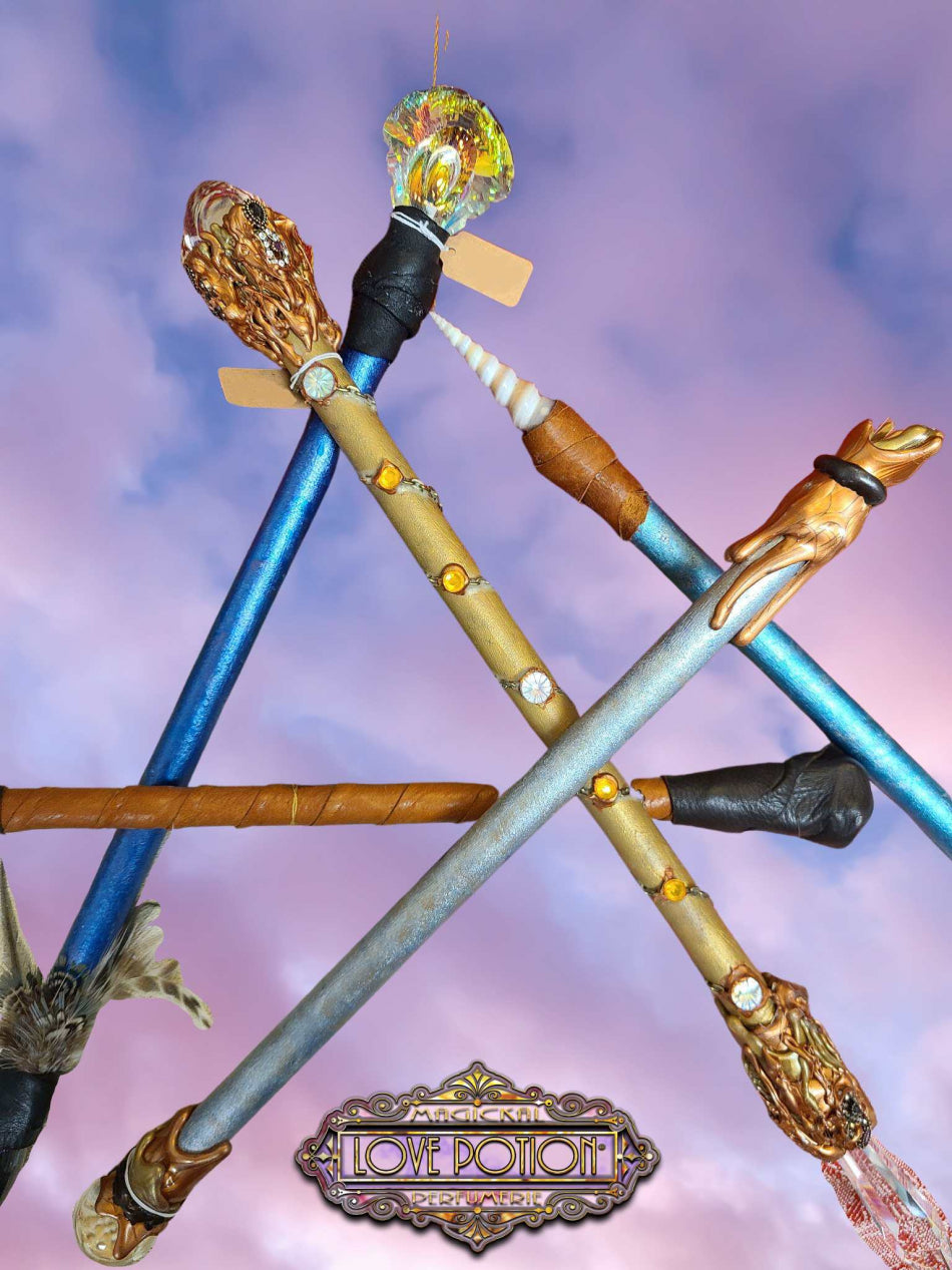 Feast your eyes on these gorgeous, one-of-a-kind wands made from wood, leather, crystals, and a bit of magic!