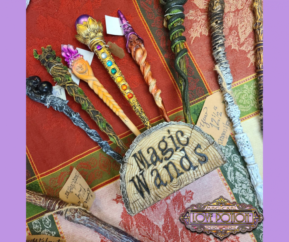 Some of our colorful magic wands. Perfect for Dungeons and Dragons players!