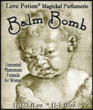 Love Potion Balm Bomb pheromone label featuring amusing illustration of a crabby baby. Artwork by Albrecht Durer, 1521 ~ "The Weeping Cherub"