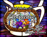 Eloquence magical herbal perfume with lavender, honey, ginger, amber, and more. Label shows a stained glass tea pot.
