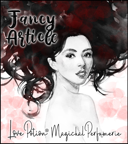 Image of perfume label featuring black watercolor ink portrait of a beautiful woman. Summer 2020 Collection. 