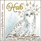 Image of perfume label featuring illustration by artist Paulina Fae of an owl with a halo of golden stars.