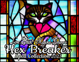 Hex Breaker herbal clean perfume with subtle natural fragrances that purify the soul. Label features a stained glass cat.