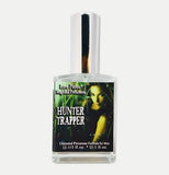 Love Potion Pheromone label for Hunter Trapper for Men, featuring beautiful woman with a jungle background, on a glass spray bottle.