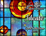Ideate spell perfume smells like candied apple and combines sacred fruits. Label features stained glass planets.