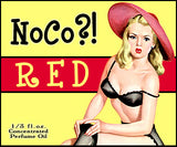 Love Potion: NoCo perfume label, featuring a cute pinup girl looking distressed that she ripped her stockings.