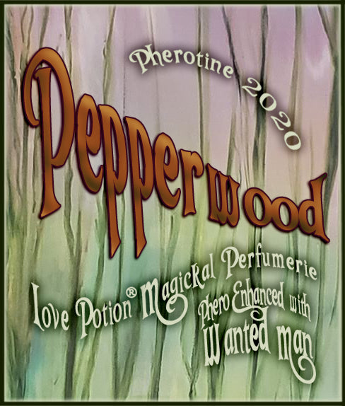 Image of perfume label featuring abstract finger painting by Barbara McVey in plant-like greens and browns.