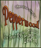 Image of perfume label featuring abstract finger painting by Barbara McVey in plant-like greens and browns.