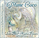 Image of perfume label featuring illustration by artist Paulina Fae of a woman who seems to be conversing with a large bird with colorful plumage. 