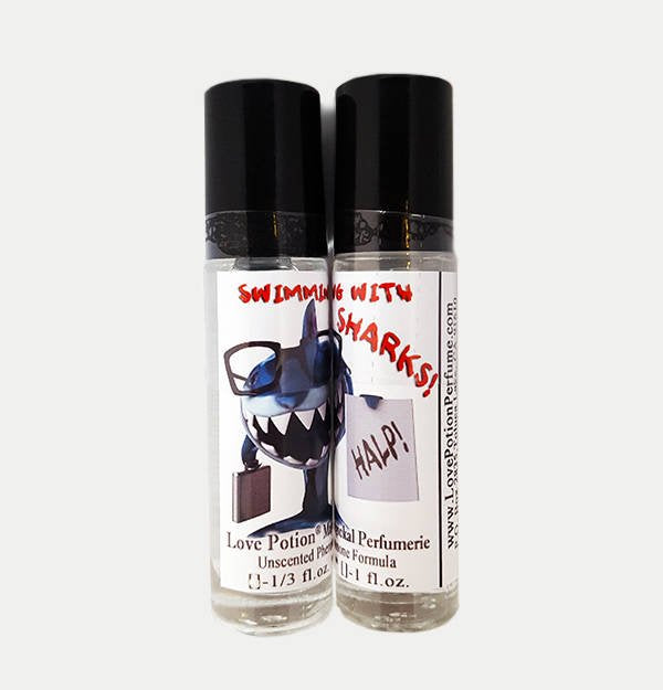  Photo of labelled Swimming with Sharks pheromone bottles. 