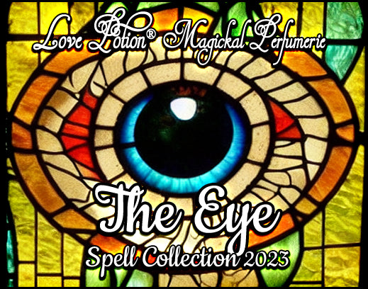 The Eye physic enhancement oil perfume with magical herbal ingredients. Label features a stained glass eye.