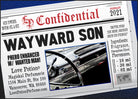Image of Perfume Label featuring stylized newspaper headline with picture of a car dashboard. Feb 2021 Collection. 