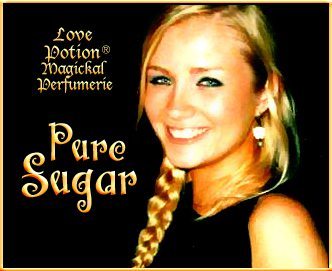 Love Potion: Pure Sugar label featuring the face of a lovely woman.