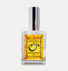 Love Potion Pheromone label featuring text on aged parchment background on a glass spray bottle. 