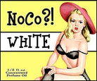 Love Potion: NoCo perfume label, featuring a cute pinup girl looking distressed that she ripped her stockings.